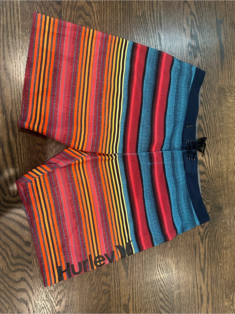 Hurley Multicolor Red Orange Yellow Blue Striped Board Shorts